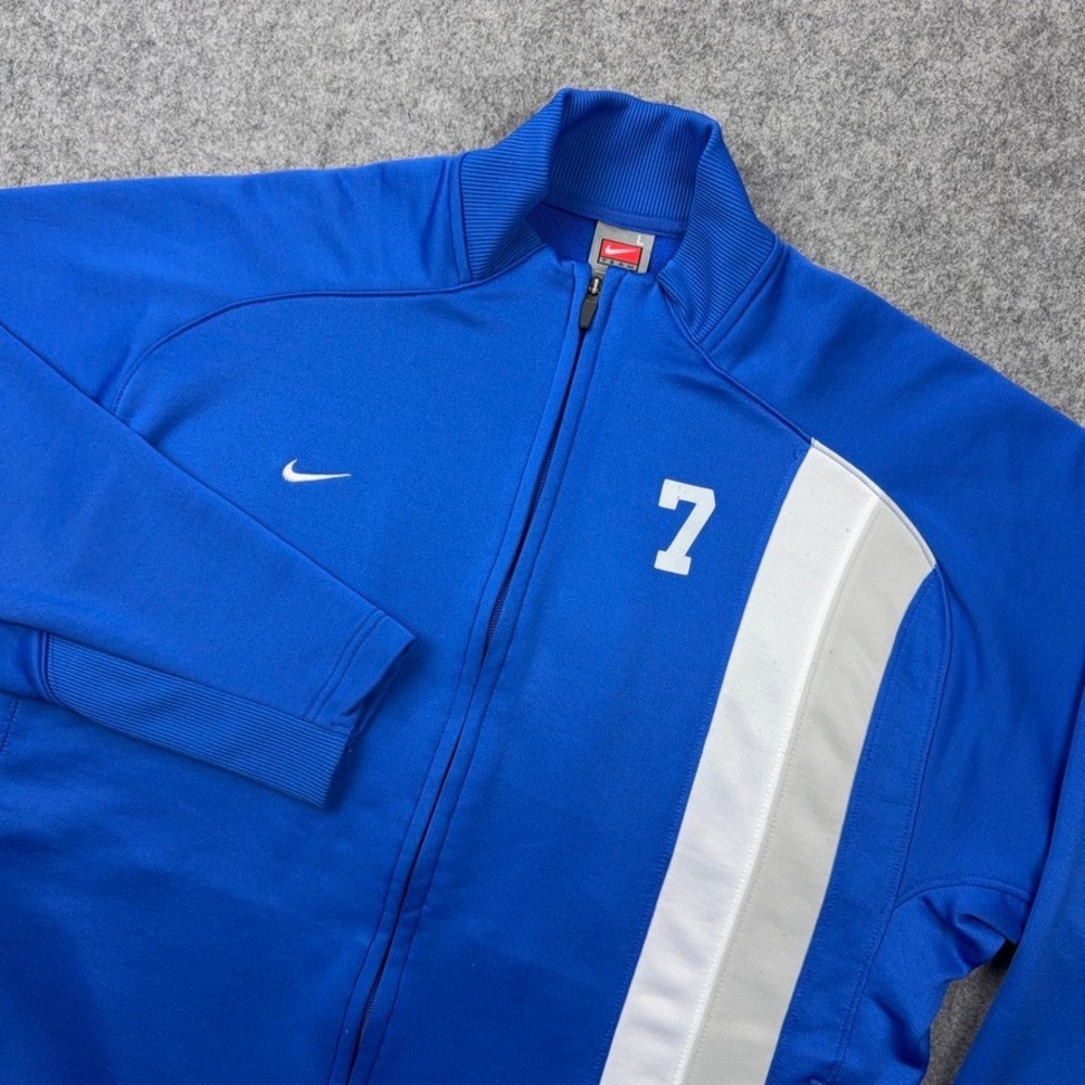 VTG Nike Track Jacket Men Large Blue White Stripe Full Zip Fit Dry Athletic Team